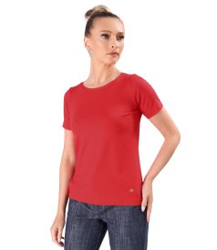Short-sleeved top in plain stretch jersey