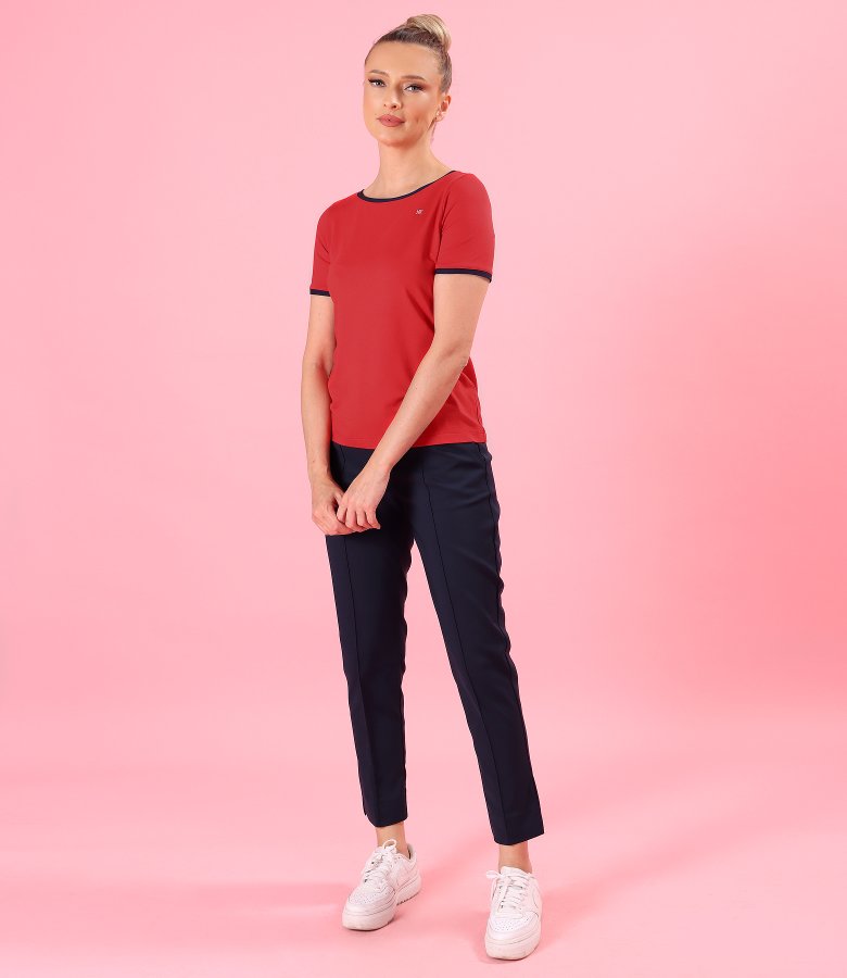Stretch jersey blouse with contrast trims