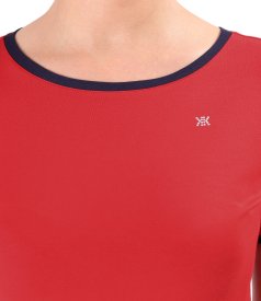 Stretch jersey blouse with contrast trims