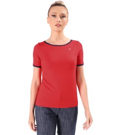 Stretch jersey blouse with contrast trims