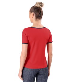 Stretch jersey blouse with contrast trims