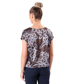 Relaxed-fit satin viscose blouse with floral print