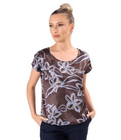 Relaxed-fit satin viscose blouse with floral print