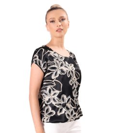 Bluza lejera din satin de viscoza imprimata cu motive florale