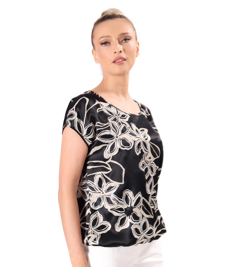 Relaxed-fit satin viscose blouse in floral print
