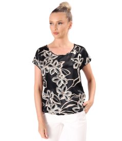 Relaxed-fit satin viscose blouse in floral print