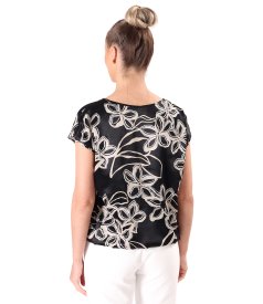 Relaxed-fit satin viscose blouse in floral print