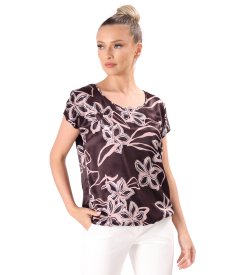 Relaxed-fit satin viscose blouse in floral print