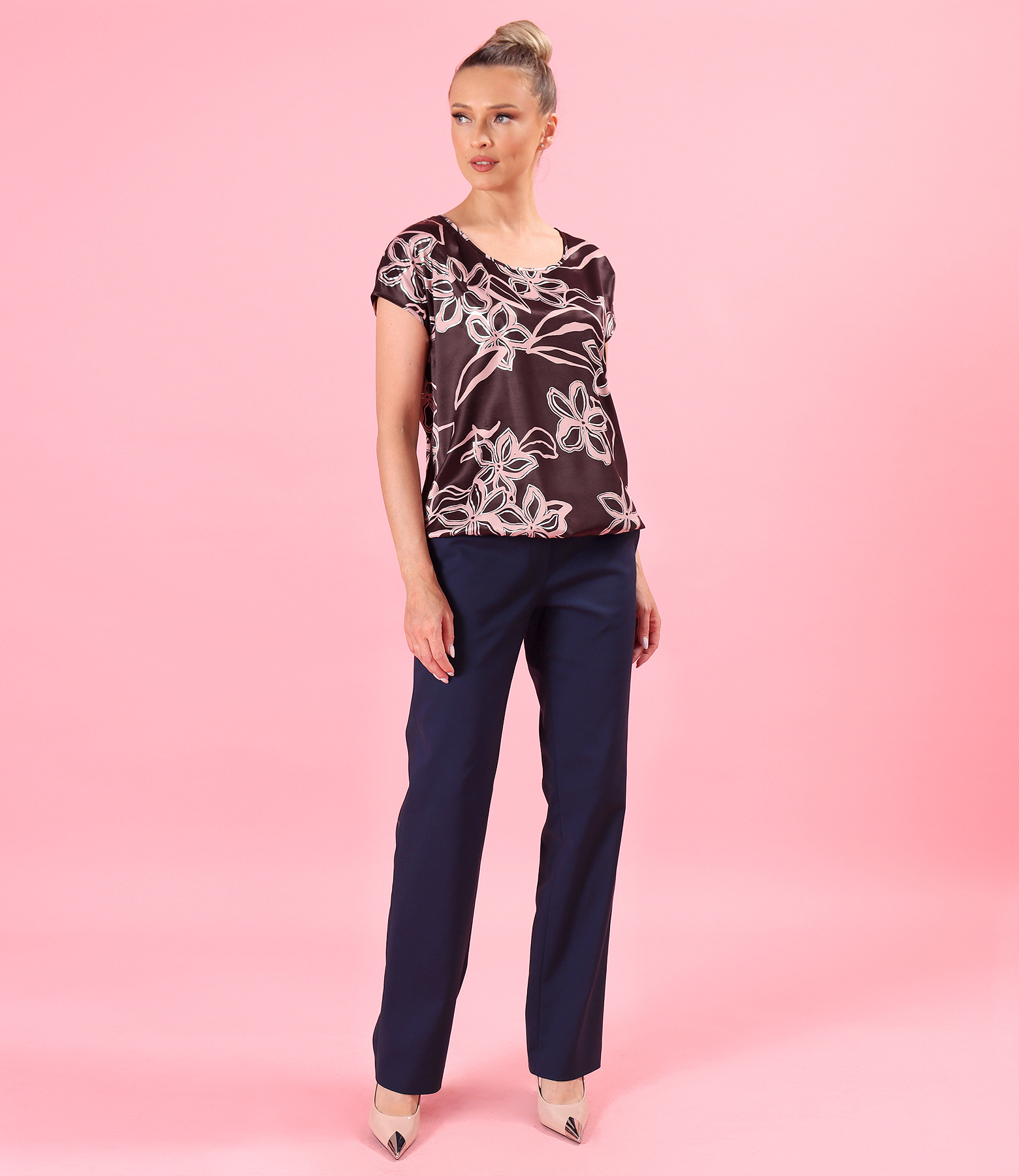 Relaxed-fit satin viscose blouse in floral print