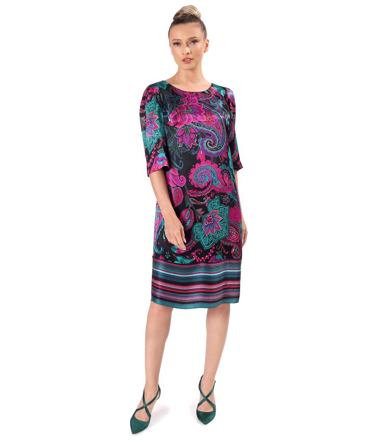 Relaxed-fit dress in natural silk with paisley print