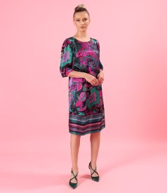 Relaxed-fit dress in natural silk with paisley print
