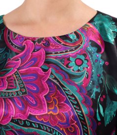 Relaxed-fit dress in natural silk with paisley print
