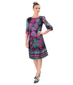 Relaxed-fit dress in natural silk with paisley print