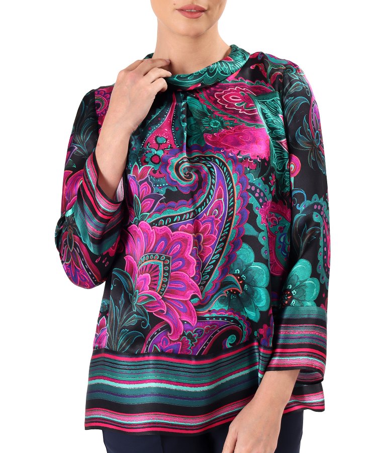 Digital paisley-print silk blouse
