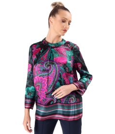 Digital paisley-print silk blouse
