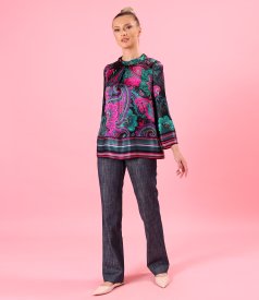 Digital paisley-print silk blouse
