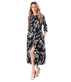 Midi shirt dress in printed viscose with white stand collar