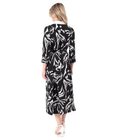 Midi shirt dress in printed viscose with white stand collar