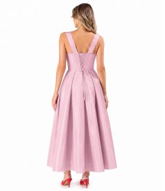 Flared matte taffeta dress with strappy corset