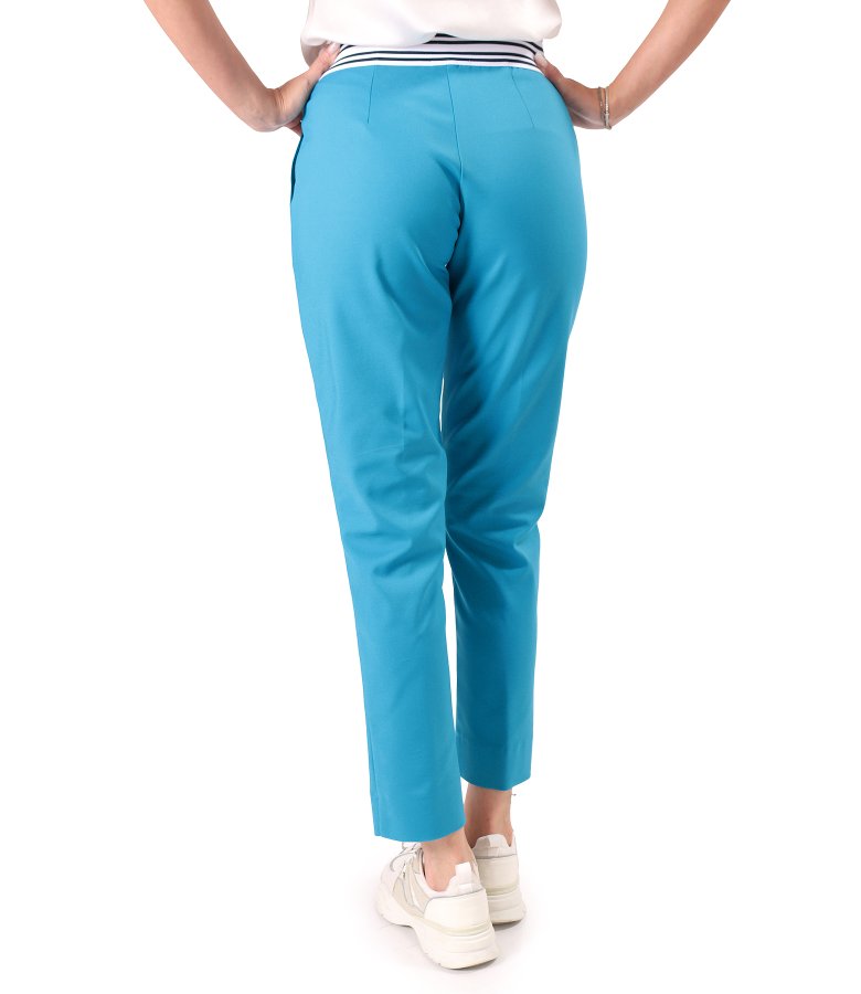 Elegant stretch cotton trousers with decorative elasticated waistband