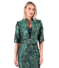Evening bolero in floral jacquard with metallic yarn