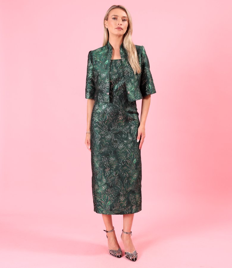 Evening bolero in floral jacquard with metallic yarn