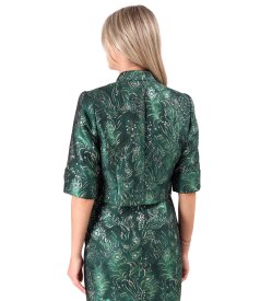 Evening bolero in floral jacquard with metallic yarn