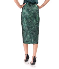 Evening midi skirt in jacquard with metallic yarn and floral motifs