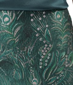 Evening midi skirt in jacquard with metallic yarn and floral motifs
