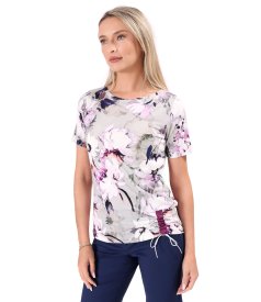Stretch jersey blouse with drawstring hem