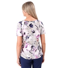 Stretch jersey blouse with drawstring hem
