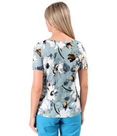 Stretch jersey blouse with drawstring hem