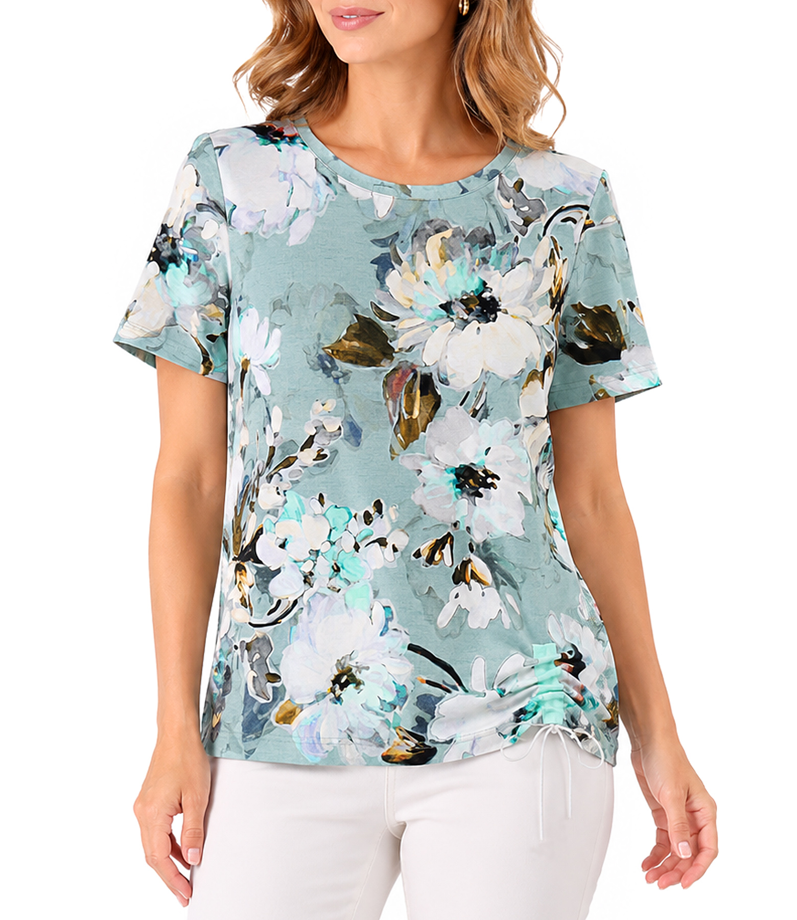 Stretch jersey blouse with drawstring hem