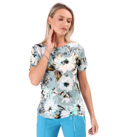 Stretch jersey blouse with drawstring hem