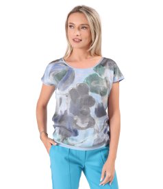 Relaxed-fit blouse with a front panel made of viscose-rich organza with a metallic effect