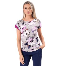 Elegant stretch jersey blouse in floral print