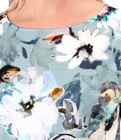 Elegant stretch jersey blouse in floral print