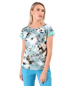 Elegant stretch jersey blouse in floral print