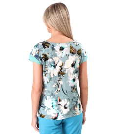 Elegant stretch jersey blouse in floral print