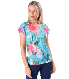 Elegant stretch jersey blouse in floral print