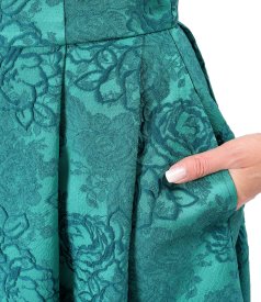 Rochie eleganta de seara cu umeri goi din brocart cu motive florale