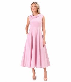 Rochie midi de cocktail din tafta usoara cu guler bie si trena la spate