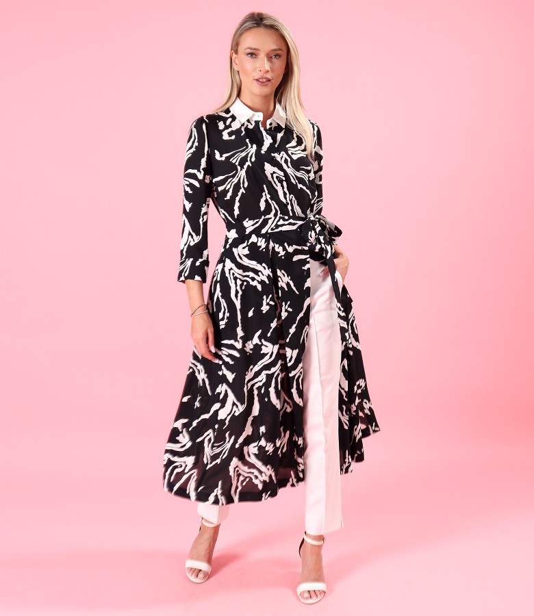 Midi shirt dress with feather trousers