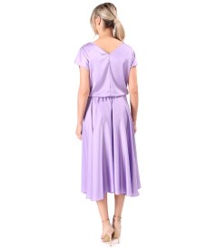 Midi dress in stretch satin with boat neckline