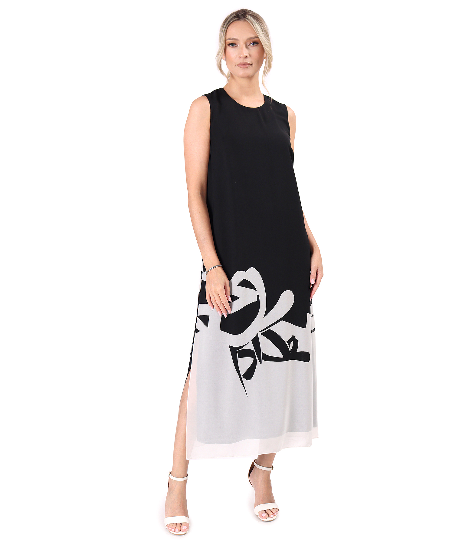 Long elegant dress in printed chiffon
