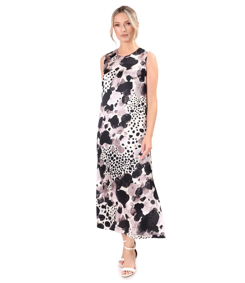 Long elegant dress in printed natural silk with side slit