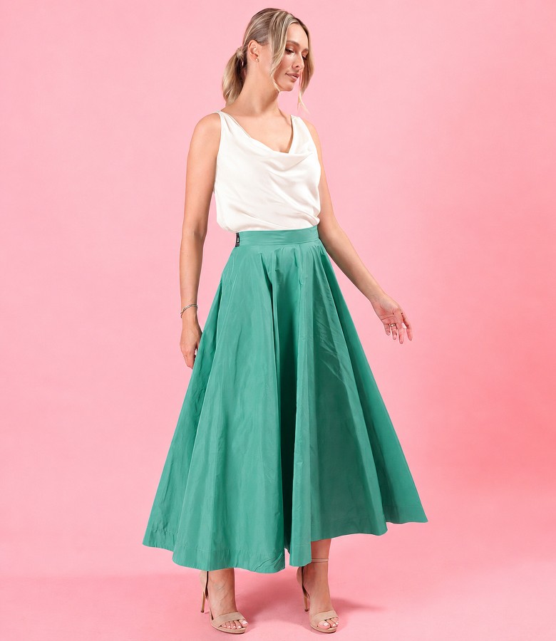 Long skirt in lightweight taffeta with bias-cut satin viscose blouse