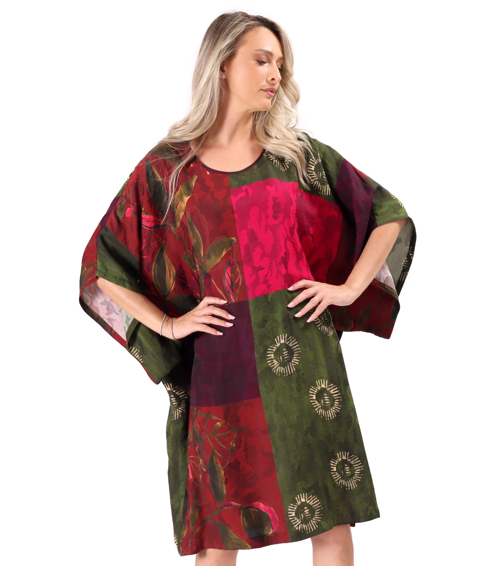 Oversized viscose dress with artistic print