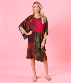 Oversized viscose dress with artistic print