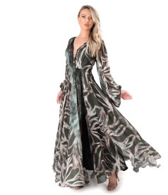 Long evening dress made of printed veil